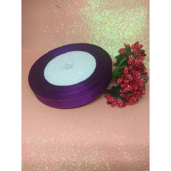 Лента атласная с люрексом 1,2 см*25 ярдов цв. темно-сиреневый, цена за катушку